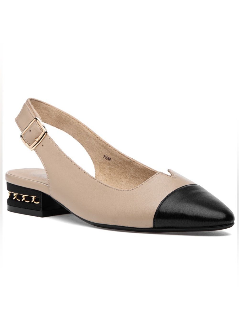 VANELi Aliz Slingback Pump Size 12 Beige Black Cap Toe Block Chain Heel